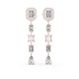 Boucles d'oreilles de luxe en or rose 14 carats avec diamant de laboratoire taille émeraude 3,10 carats certifié IGI |   Nouveau diamant cultivé - Product Image 1