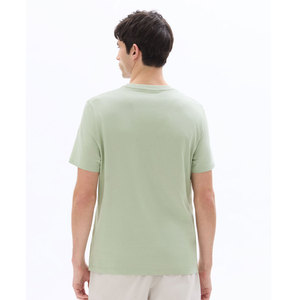 Camiseta de algodón de manga corta con cuello redondo para hombre, color sólido, corte regular, estilo casual, tejido jersey, verde menta - Product Image 2