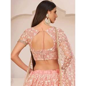 Adoring Pink Embroidered <b>Net</b> Plus Size Lehenga Choli for Bridesmaid - Product Image 4