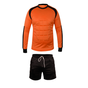 Ensemble de maillot de football pour homme, orange et noir, rembourré, manches longues, col rond, short à cordon de serrage, manches longues, polyester - Product Image 1