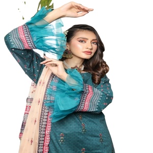 Hermoso y elegante conjunto de ropa informal diaria de 3 piezas para mujer Colección 'Dr Haris Volume Pehnawni' de alta calidad Made Lawn-Indian - Product Image 1