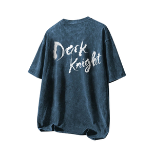 เสื้อยืดคอกลมแขนสั้นสีน้ำเงินล้างลายกราฟิก สไตล์ลำลอง สตรีทแวร์ ปักลาย ผ้าฝ้าย 100% ขายส่ง เสื้อผ้าแฟชั่น - Product Image 3