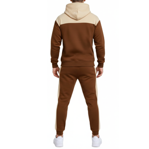 Survêtement homme bicolore marron et crème de qualité supérieure – Sweat à capuche et pantalon de jogging assorti - Product Image 2
