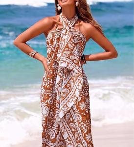 Boho Floral Print Maxi <b>Wrap</b> Dress Loose Sleeveless Chiffon Summer <b>Beach</b> Casual Style With Slit Hem - Product Image 2