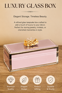 Mauve <b>Pink</b> Glass Jewelry Storage Box with Golden Stone Accent Crystal Clear Glass Lacquered Finish Decorative Keepsake Organizer - Product Image 6