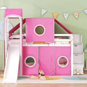 Pink Full Size Loft <b>Bed</b> <b>with</b> <b>Tent</b> and Tower for Kids' Rooms - Product Image 2