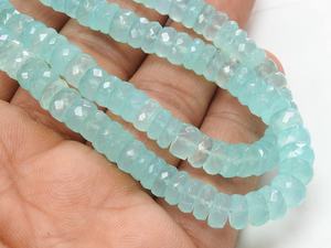 Aqua <b>Blue</b> Chalcedony Faceted Polished Tire Coin Button Wheel Shape 10-Inch Strand 6-7MM Approx for Making Jewelry PMEGEMSBEADS - Product Image 3