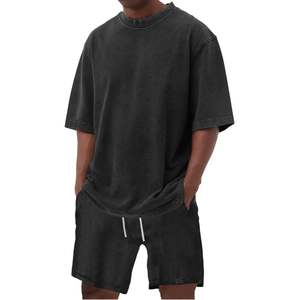 Ensemble d'été deux pièces pour homme OEM, style vintage délavé à l'acide, 280 GSM, 100% coton, comprenant un t-shirt à col rond et manches courtes et un short ample - Product Image 5