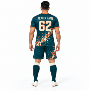 Conjunto de Camiseta de Fútbol Unisex de Manga Corta, 100% Poliéster, Transpirable, de Secado Rápido, Absorbente de Humedad, Ecológico, con Bloques de Color - Product Image 3