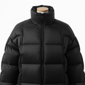 Blouson d'hiver matelassé noir pour homme, col montant, fermeture éclair, coupe décontractée, épais, couleur unie, coupe-vent - Product Image 4