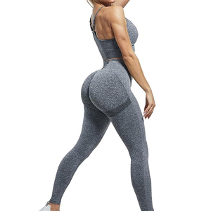 Leggings de sport sans couture pour femmes, taille haute, design froncé, pour la remise en forme, la salle de sport, l'entraînement, la course à pied - Product Image 1