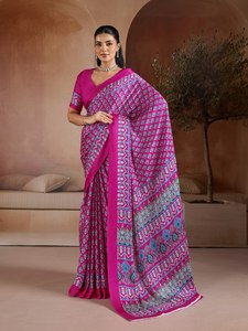 Wholesale Elegant Geometric Printed Summer/Winter <b>Saree</b> Luxury Soft Crepe Silk Indian Traditional Wear Women Party <b>Blouse</b> Piece - Product Image 4