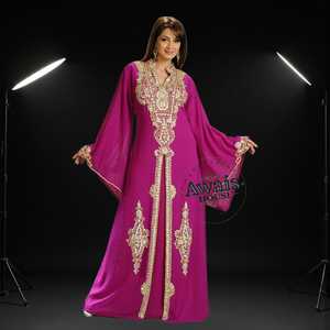 Awais House Women's Purple Embroidered Abaya Long Sleeve Floor Length Modest Dress V Neck Middle East Wedding Eid Wear - Product Image 6