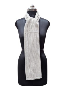 Premium Beige Cream Zigzag Scarf for Women, 28x80 Inch Handmade Wool Acrylic Stole, Best Quality Soft Fiber Winter Wrap Shawl - Product Image 2