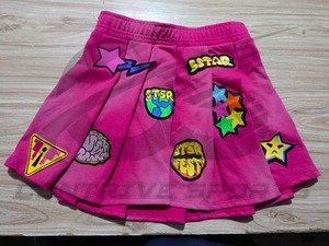 Jupes mini vintage lavées pour femmes, 420g, style sport, 100% coton, jupes décontractées pour femmes avec patchs brodés et imprimés - Product Image 5