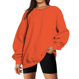 Sweat-shirt à col rond en coton tricoté pour femme, coupe oversize, couleur unie, épaules tombantes, manches longues, pull décontracté d'automne - Product Image 1