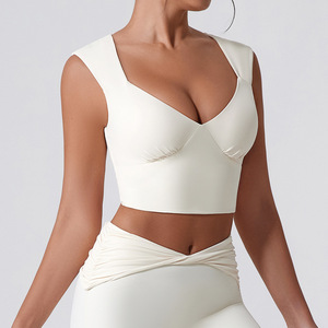 Débardeur de yoga blanc sans coutures à col en V profond pour femme, coupe régulière, en Spandex et Polyester - Product Image 6