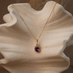 Collar de amatista, plata de ley 925, chapado en oro vermeil de 14 quilates, joyería con circonitas, regalos de aniversario y cumpleaños para ella - Product Image 4