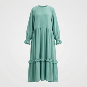 Abaya élégante et modeste pour femme, coupe droite, couleur unie, vêtements islamiques, manches longues, commandes en gros, personnalisation de la couleur en usine - Product Image 1