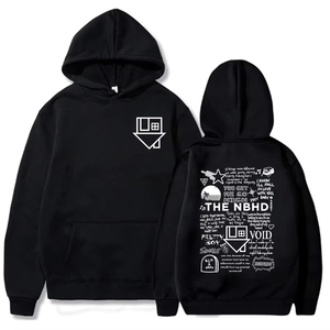 Sudadera con capucha negra NbhD para hombre, estilo urbano, de algodón, tejida, con estampado, bolsillo frontal, corte regular, estilo otoñal - Product Image 1