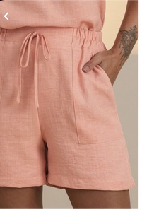 Women's 100% <b>Linen</b> Drawstring <b>Shorts</b> Solid Color Mid Waist Loose Fit Casual Style Woven Fabric Breathable Design - Product Image 3