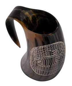 Mug à boire en corne imperméable fait main pour la dégustation de méad, cosplay viking, boisson à la bière - Couleurs et logo personnalisables - Product Image 1