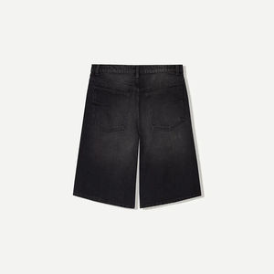 กางเกงยีนส์ขาสั้นเดนิมทรงตรงสไตล์สตรีทแวร์แบบสั่งทำพิเศษสำหรับผู้ชาย ลุควินเทจ ฟอกสีเข้ม ขาดๆ แบบแบ็กกี้ ผ้าฝ้าย - Product Image 4