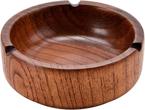 Cenicero de Cigarrillos Redondo de Madera Natural Sólida, Diseño Clásico, para Interiores y Exteriores, con 3 Ranuras para Cigarrillos - Product Image 5