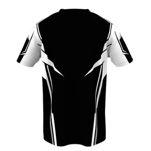 T-shirt à manches courtes pour homme, col rond, noir et blanc, motif géométrique, tricoté, séchage rapide, design sportif, coupe classique - Product Image 4