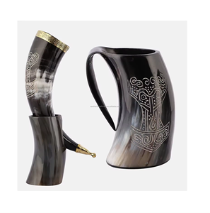 Tasse en corne de buffle naturelle viking boire et chope à bière qualité chaude avec base en bois pour la meilleure vente fête porter tasse à vin de mariage - Product Image 2