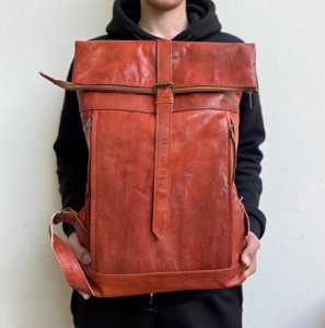 Genuine Leather <b>Roll</b> Top Rucksack With Trolley Sleeve Laptop Bag For Business Travel Wholesale LTBP-0283 - Product Image 2