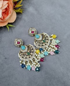 Designer Pear Cut Gem Stone Chandbali With Pearl Drop <b>Dangle</b> <b>Earrings</b> For Womens Traditional Festive and Party Wear Manufacturer - Product Image 2