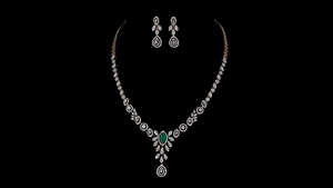 Bridal Emerald Diamond Drop <b>Silver</b> <b>Necklace</b> Set | Luxury Wedding Jewelry|<b>Rose</b> Gold Finish Bridal Wedding Jewelry - Product Image 2