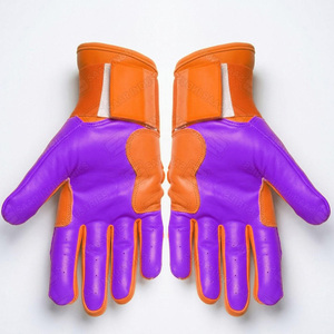 Guantes de Bateo Acolchados de Cuero Original para Zurdos, Ecológicos, Color Morado y Naranja, Cierre de Gancho y Bucle, Unisex, para Adultos, Precio de Fábrica - Product Image 3
