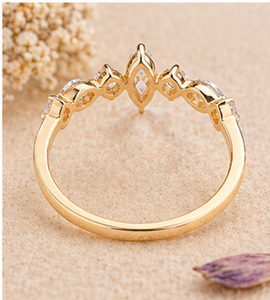 Bague de fiançailles luxueuse en or 14K 18K avec grappe de diamants marquise et pierres multiples, alliance délicate pour femme - Product Image 5