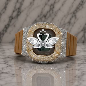 Reloj digital de lujo con correa de caucho marrón y engaste completo de piedras, reloj de moda para hombre - Product Image 1
