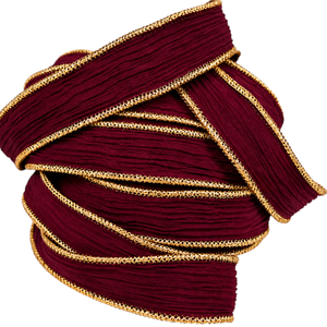 Y S INTERNATIONAL 100% Pure Mulberry Silk <b>Ribbon</b> with <b>Gold</b> Metallic Edge Burgundy for Jewelry Fashion Crafts Made in Delhi - Product Image 1