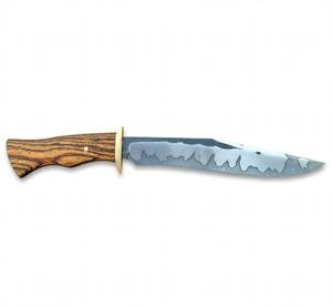 Outil utilitaire personnalisé avec manche en bois de zèbre et garde en laiton massif avec lame fixe en acier Damas - Product Image 3
