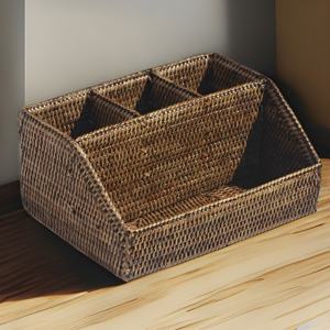 Organizador de Archivos de Papel para Oficina, Portalápices de Escritorio, Organizador de Papelería, Soporte Dividido de Ratán, Accesorio de Muebles de Diseño Moderno - Product Image 3