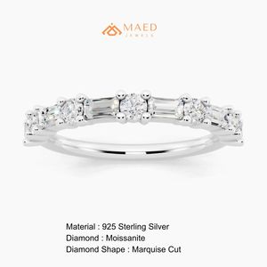Anillo de Eternidad de Lujo de Plata de Ley 925 con Moissanita, Anillo de Compromiso con Corte Marquesa, Regalo de Aniversario para Mujer - Product Image 6