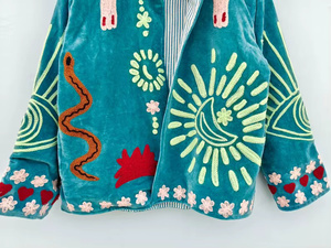 Chaqueta Bomber Reversible Bordada a Mano MONIT MARKETING, 100% Terciopelo, Forro de Lino con Patrón Floral Vintage, para Verano/Otoño/Primavera - Product Image 2