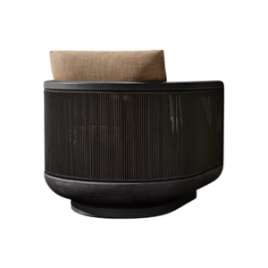 Sillón de Exterior Moderno y Lujoso, de Teca Oscura Sólida, con Panel de Cuerda Tejida Curvada, Cojín de Secado Rápido Premium, Muebles de Patio para Villa - Product Image 4
