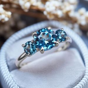 Blue Topaz 925 Sterling <b>Silver</b> Luxury Engagement Wedding Ring with Prong Setting Elegant Gemstone December Birthstone Gift - Product Image 4