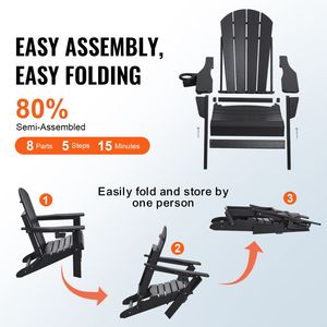 Set di 2 Sedie Adirondack Pieghevoli Portatili per Tutte le Stagioni, Arredo da Esterno con Portabicchieri, Set di Sedie per Braciere per Patio e Giardino - Product Image 2