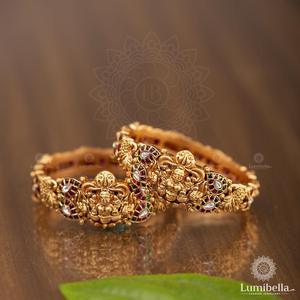 Mahalekshmi Kada <b>Bangles</b> 2x6-Ethnic Jade & <b>Copper</b> Bracelets with Pearl Accents - Product Image 1