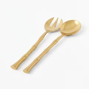 Ensemble de couverts de qualité supérieure en bambou doré, design élégant, fourchette et cuillère, finition miroir haute brillance, passe au lave-vaisselle, couverts modernes - Product Image 1