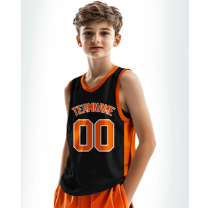 Camiseta de Baloncesto Reversible Personalizada Negra y Naranja, Uniforme de Equipo Personalizado con Estampado Térmico o Bordado para Hombres, Mujeres y Jóvenes - Product Image 2