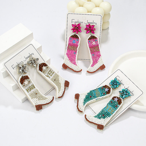 Western Cowboy Style Boots Women Beaded Felt Fabric Letter Embroidered Fashion Jewelry Ladies <b>Drop</b> BY MULTI CRAFT - Product Image 4