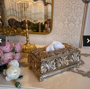 Caja de pañuelos de latón ornamentada con diseño de hojas para decoración del hogar - Product Image 5