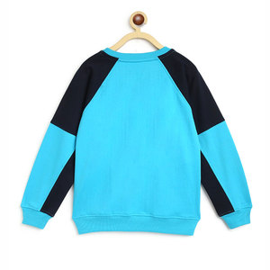 Boys Blue Cotton Fleece Tracksuit With Black And <b>White</b> <b>Panel</b> For Children - Product Image 2